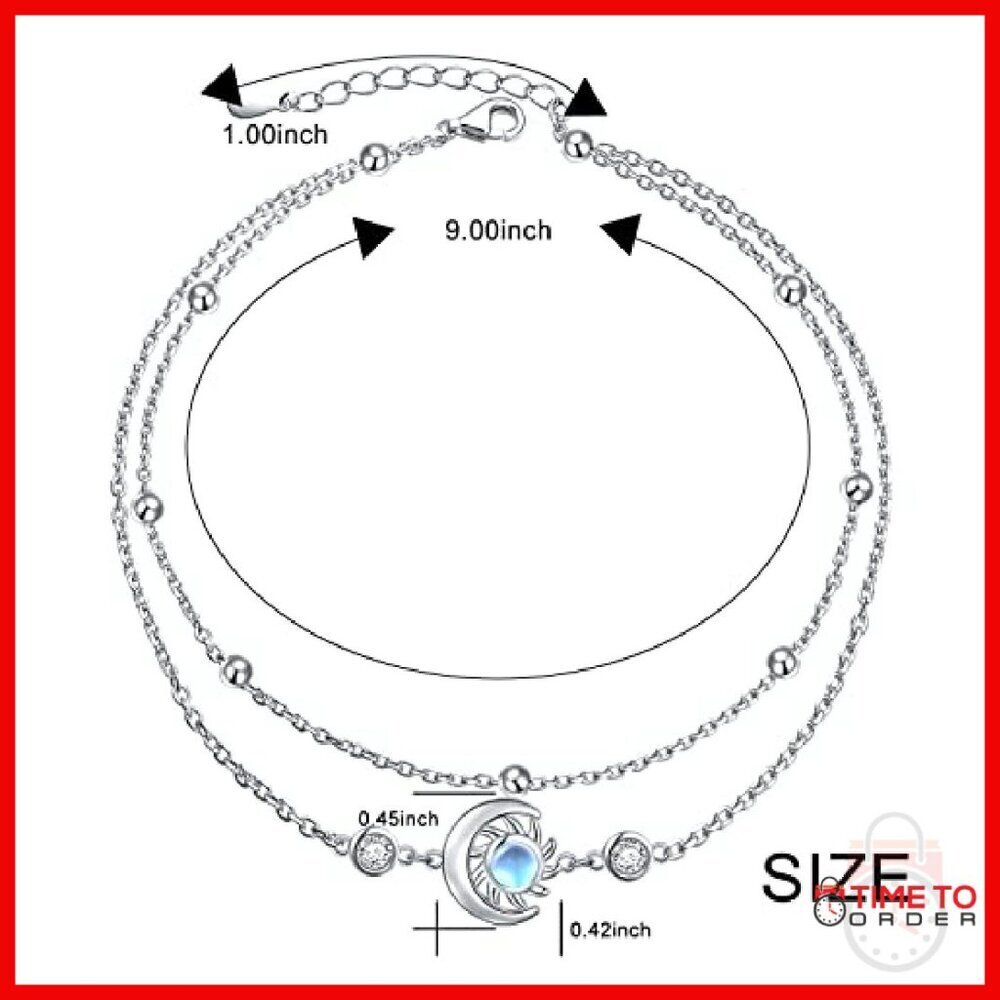 925 Sterling Silver Adjustable Anklet with Moonstone Charm - Picture 4 of 8